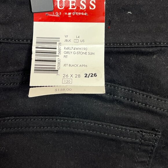 Guess Black Rhinestone Logo Jeans Women’s 2 / 26 High Rise Straight Leg Denim - Picture 4 of 10